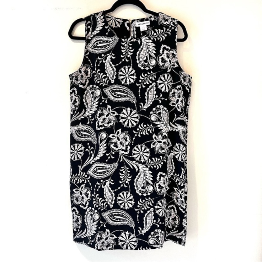 NY Artisan sleeveless dress floral paisley black white size 8